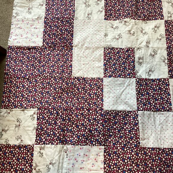 Handmade Rag Quilt + Matching Pillow Case 53” X  41” Small Twin Bedding - Picture 11 of 11